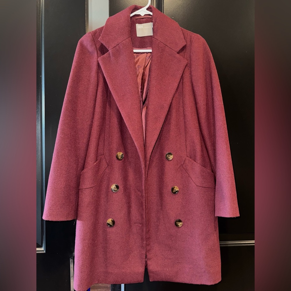 ASOS Double-Breasted Pea Coat - Deep Red